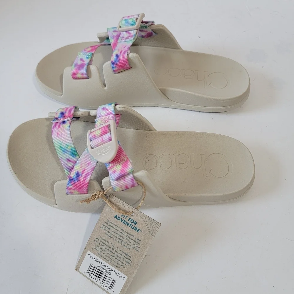 CHACO Kids Chillos Kids Light Tie Dye Slip-On Sandals Sz 6 Pink Blue Comfort